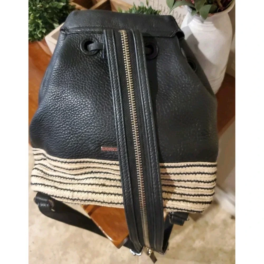 REBECCA MINKOFF Mansfield Medium‎ Black Leather Backpack Zipper Handbag